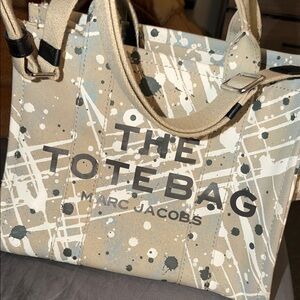 Marc Jacobs Beige Canvas Tote with Paint-Splatter Print